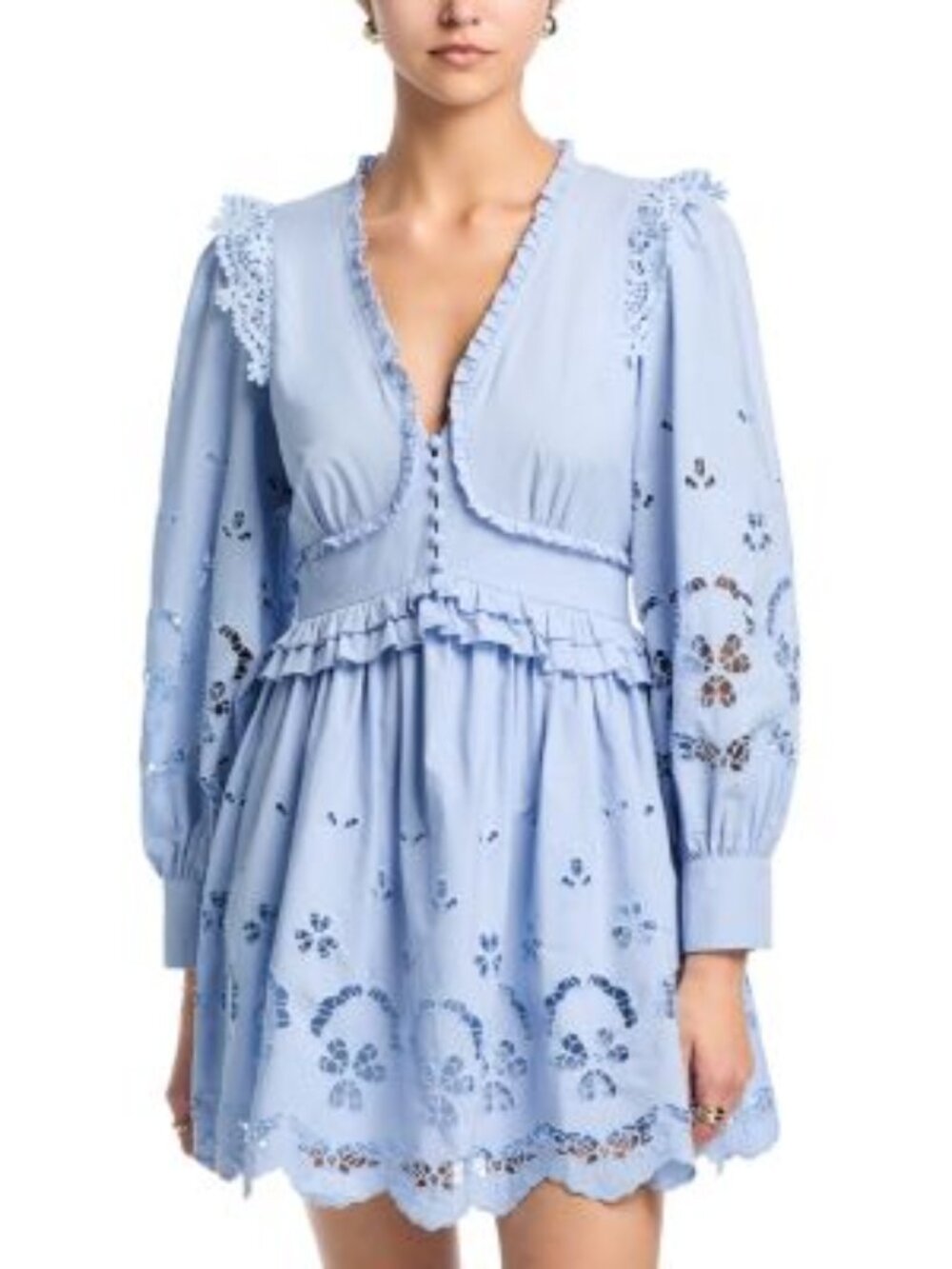AQUA Embroidered Poplin Long Sleeve‎ Mini Dress